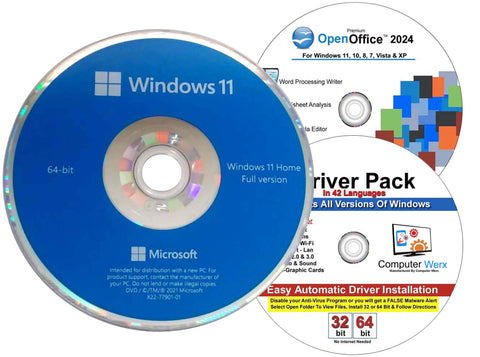 Microsoft Windows 11 Home OEM 64 Bit DVD with key code plus Office 2024 & Drivers Pack