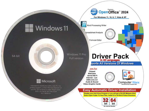 Microsoft Windows 11 Pro OEM 64 Bit DVD with key code plus Office 2024 & Drivers Pack