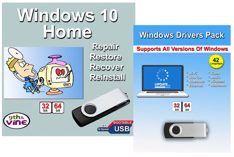 Windows 10 Home Repair Reinstall Repair Recover USB with Key code & Drivers Pack