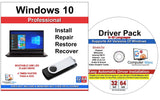 Windows 10 Professional Install, Repair, Recover & Restore 32/64 Bit USB & Drivers Pack