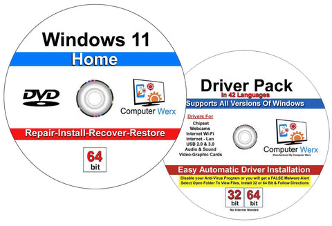 Windows 11 Home Install Repair Recovery Restore DVD & Drivers Pack