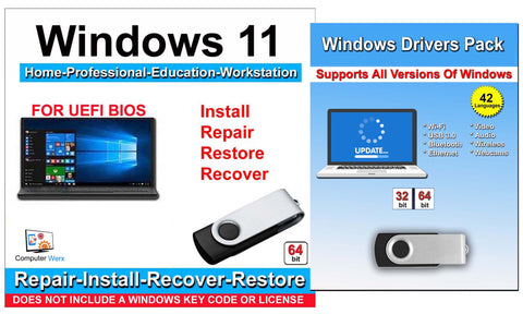Windows 11 All Versions Repair Reinstall Repair Recover USB & Drivers Pack