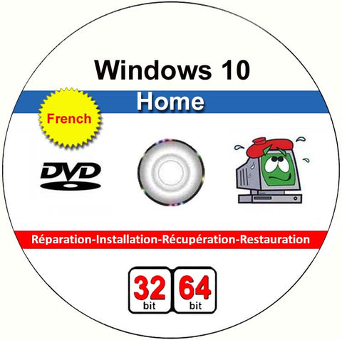 Windows 10 Home Install, Repair, Recover & Restore 32/64 Bit DVD-French