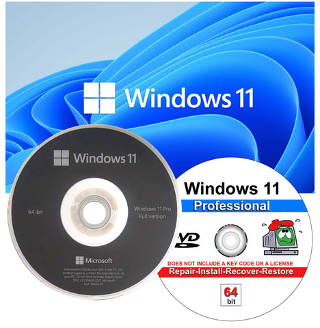 Microsoft OEM Windows 11 Professional 64 Bit & Repair Recover Restore DVD