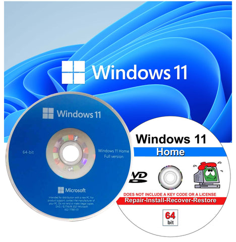 Microsoft OEM Windows 11 Home 64 Bit with Key code & Windows Repair Recover Restore DVD